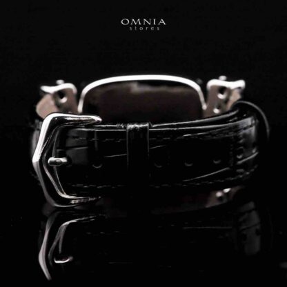Omnia Nafiseh Black Genuine Leather Belt Bracelet In 925 Silver Certified High Quality Lab Grown Stones - Image 4