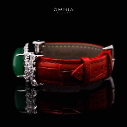 Omnia Nafiseh Red Genuine Leather Belt Bracelet In 925 Silver High Quality Lab Grown Stones - Image 2