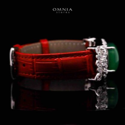 Omnia Nafiseh Red Genuine Leather Belt Bracelet In 925 Silver High Quality Lab Grown Stones - Image 3