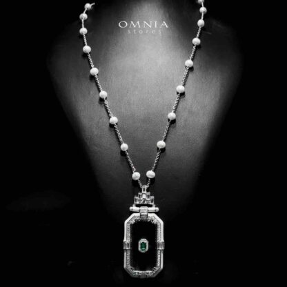 Omnia Parvaneh Fresh Real Water Pearl Long Chain Necklace & Drop Pearl Earrings in 925 Silver with High-Quality Simulated Diamonds - Image 2