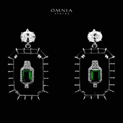 Omnia Parvin Black Long Chain Necklace & Drop Pearl Earrings in 925 Silver with High-Quality Simulated Diamonds - Image 3