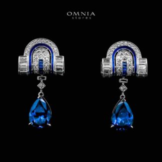 Omnia Roya Blue Arch Drop Earrings in 925 Silver with High Quality Simulated Diamonds