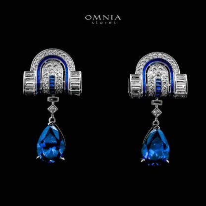 Omnia Roya Blue Arch Drop Earrings in 925 Silver with High Quality Simulated Diamonds
