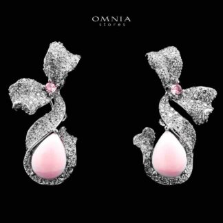 Omnia Nouran Pink Earrings in 925 Silver with High-Quality Simulated Diamonds and Coral Stone Detail