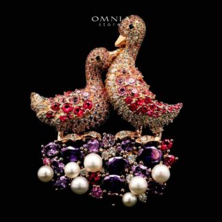 Omnia Hanadi Multi Color Golden Brooch in 925 Silver with High-Quality Simulated Diamonds