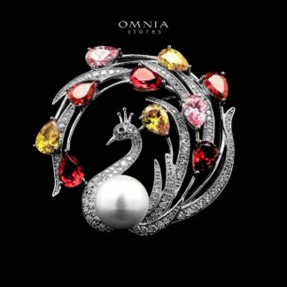 Omnia Shahed Bird Design Multi Color Silver Brooch in 925 Silver with High-Quality Simulated Diamonds