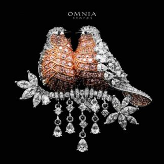 Omnia Amelie Bird Design Rose Gold and Silver Brooch in 925 Silver with High-Quality Simulated Diamonds