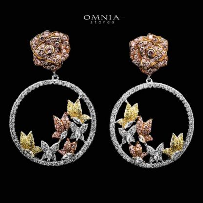 Omnia Iris Flower Design Round Multi Color Earrings in 925 Silver with High-Quality Simulated Diamonds - Image 2