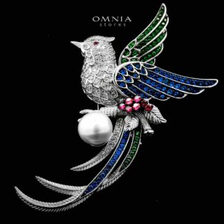 Omnia Batoul Fresh Real Water Pearl Multi Color Silver Brooch in 925 Silver In High Quality Simulated Diamonds