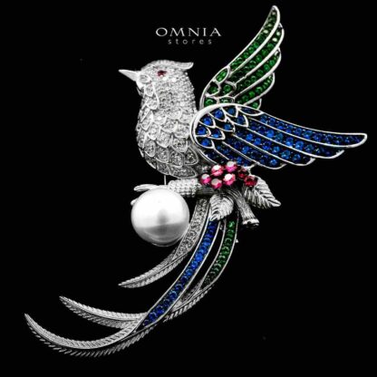 Omnia Batoul Fresh Real Water Pearl Multi Color Silver Brooch in 925 Silver In High Quality Simulated Diamonds