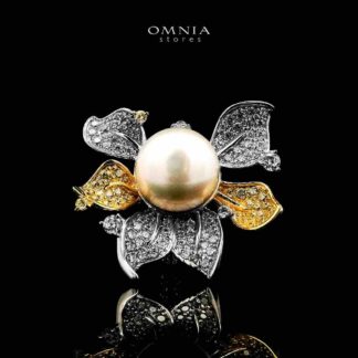 Omnia Estelle Fresh Real Water Pearl Golden And Silver RIng in 925 Silver In High Quality Simulated Diamonds