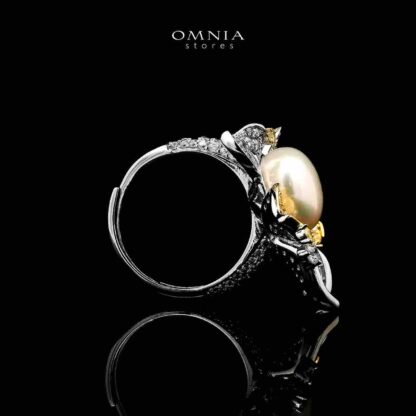 Omnia Estelle Fresh Real Water Pearl Golden And Silver RIng in 925 Silver In High Quality Simulated Diamonds - Image 2