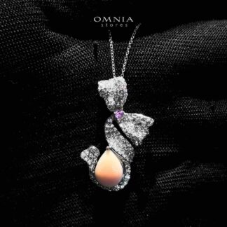 Omnia Nouran Pink Necklace in 925 Silver with High-Quality Simulated Diamonds and Coral Stone Detail
