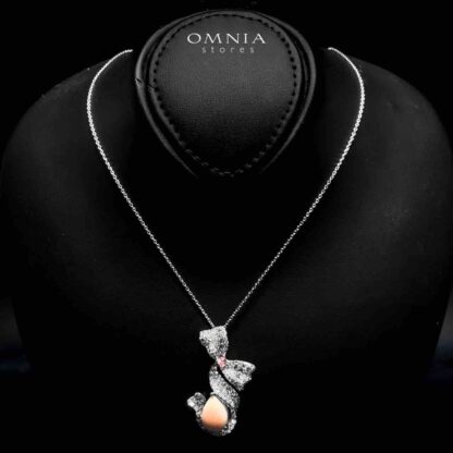 Omnia Nouran Pink Necklace in 925 Silver with High-Quality Simulated Diamonds and Coral Stone Detail - Image 2