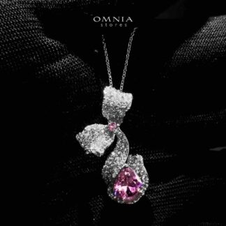 Omnia Pink Ribbon Necklace in 92.5 Silver with High Quality Simulated Diamonds