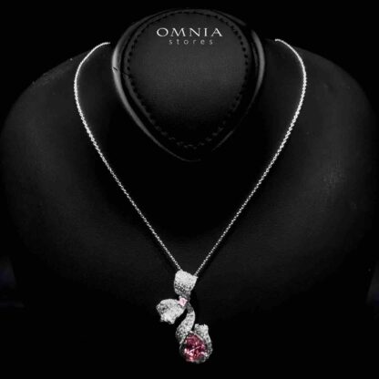 Omnia Pink Ribbon Necklace in 92.5 Silver with High Quality Simulated Diamonds - Image 2