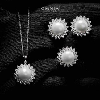 Omnia Misk Silver Necklace, Earrings and Ring Set In 925 Silver High Quality Simulated Diamonds