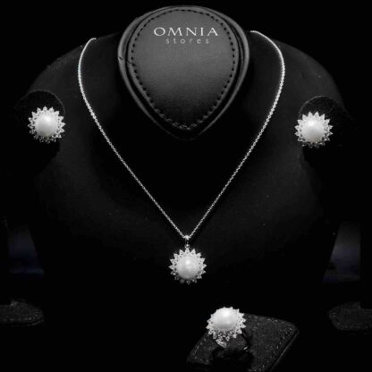 Omnia Misk Silver Necklace, Earrings and Ring Set In 925 Silver High Quality Simulated Diamonds - Image 2