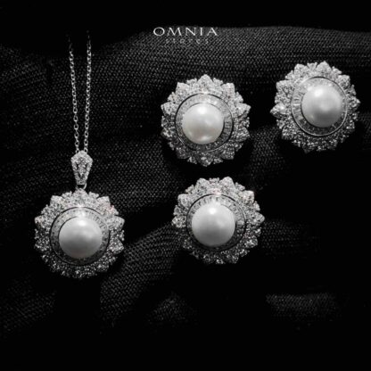 Omnia Yamama Silver Necklace, Earrings and Ring Set In 925 Silver High Quality Simulated Diamonds