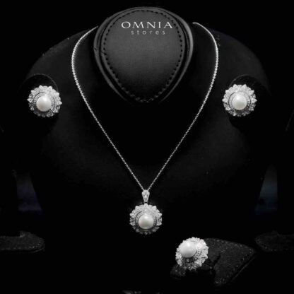 Omnia Yamama Silver Necklace, Earrings and Ring Set In 925 Silver High Quality Simulated Diamonds - Image 2