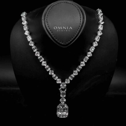 Omnia Zimal Silver Necklace In 925 Silver Certified High Quality Lab Grown Stones