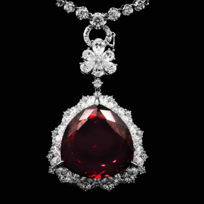 Omnia Dania Silver Long Chain With Red Pendant Necklace In 925 Silver Certified High Quality Lab Grown Stones - Image 2