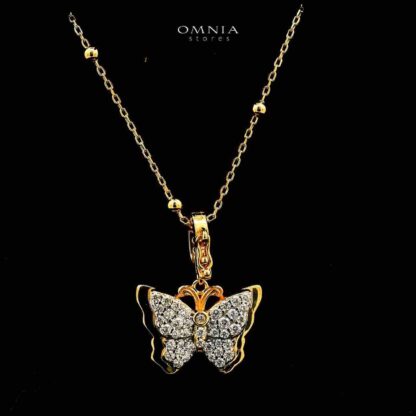 Omnia Rimsha Butterfly Double Side Golden Necklace In 925 Silver Certified High Quality Lab Grown Stones - Image 4