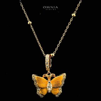 Omnia Rimsha Butterfly Double Side Golden Necklace In 925 Silver Certified High Quality Lab Grown Stones