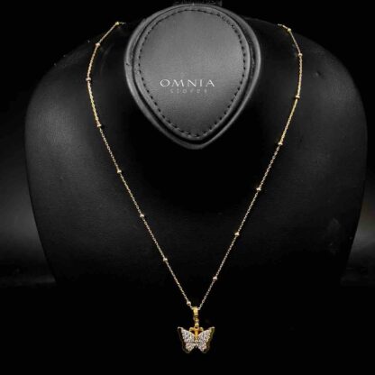 Omnia Rimsha Butterfly Double Side Golden Necklace In 925 Silver Certified High Quality Lab Grown Stones - Image 3
