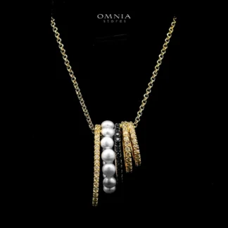 Omnia Inaya Golden Fresh Real Water Pearl Necklace In 925 Silver High Quality Simulated Diamonds