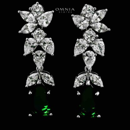 Omnia Princess Bridal Full Set with Pear-Cut White And Green High-Quality Simulated Diamonds Rhodium Plated - Image 5