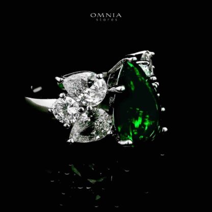 Omnia Princess Bridal Full Set with Pear-Cut White And Green High-Quality Simulated Diamonds Rhodium Plated - Image 4