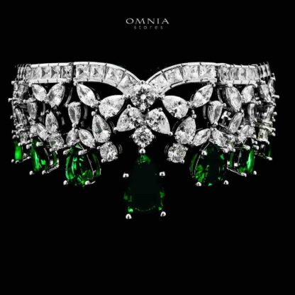 Omnia Princess Bridal Full Set with Pear-Cut White And Green High-Quality Simulated Diamonds Rhodium Plated - Image 3