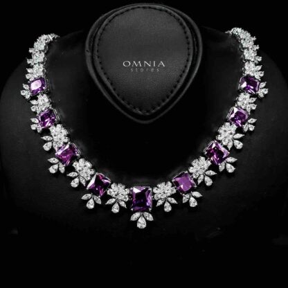 Omnia Charlotte Purple Bridal Full Set with Emerald and Pear-Cut High-Quality Simulated Diamonds Rhodium Plated - Image 2