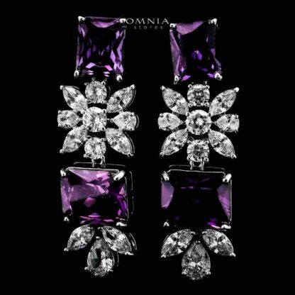 Omnia Charlotte Purple Bridal Full Set with Emerald and Pear-Cut High-Quality Simulated Diamonds Rhodium Plated - Image 5