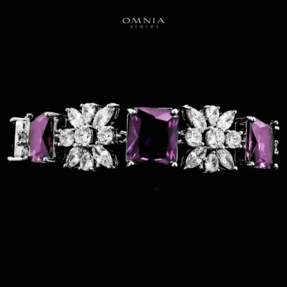 Omnia Charlotte Purple Bridal Full Set with Emerald and Pear-Cut High-Quality Simulated Diamonds Rhodium Plated - Image 3