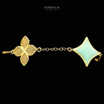 Omnia Golden Clove Turqoise Long Chain Full Set with High-Quality Simulated Diamonds 18k Gold Plated 100cm - Image 5