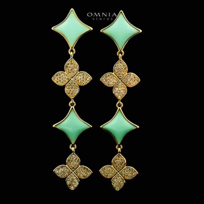 Omnia Golden Clove Turqoise Long Chain Full Set with High-Quality Simulated Diamonds 18k Gold Plated 100cm - Image 3