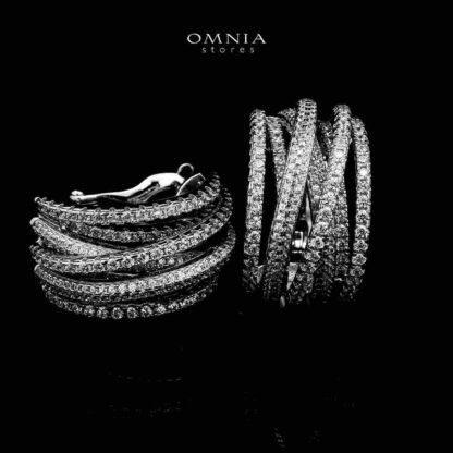 Omnia Kamar Silver Hoop Earrings In 925 Silver High Quality Simulated Diamonds - Image 3