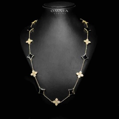 Omnia Golden Clove Black Long Chain Full Set with High-Quality Simulated Diamonds 18k Gold Plated 100cm - Image 2
