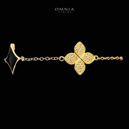 Omnia Golden Clove Black Long Chain Full Set with High-Quality Simulated Diamonds 18k Gold Plated 100cm - Image 5