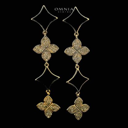 Omnia Golden Clove Black Long Chain Full Set with High-Quality Simulated Diamonds 18k Gold Plated 100cm - Image 3