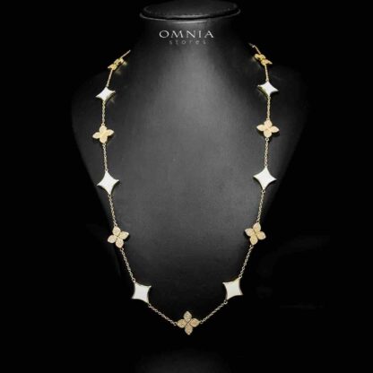 Omnia Golden Clove White Long Chain Full Set with High-Quality Simulated Diamonds 18k Gold Plated 100cm - Image 2