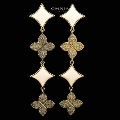 Omnia Golden Clove White Long Chain Full Set with High-Quality Simulated Diamonds 18k Gold Plated 100cm - Image 5