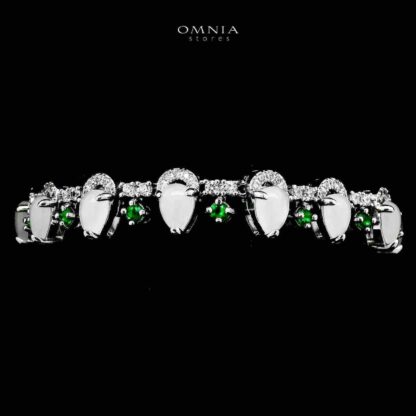 Omnia Salma White and Green Full Set with High-Quality Simulated Diamonds Rhodium Plated - Image 5