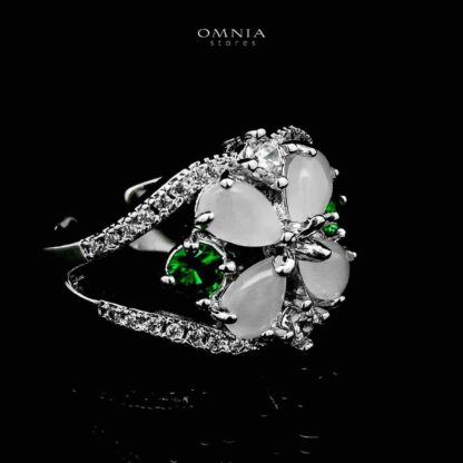 Omnia Salma White and Green Full Set with High-Quality Simulated Diamonds Rhodium Plated - Image 4