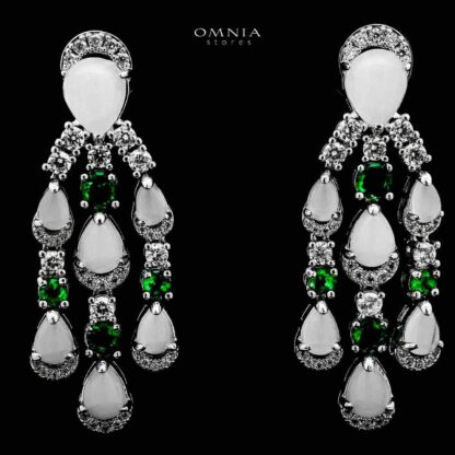 Omnia Salma White and Green Full Set with High-Quality Simulated Diamonds Rhodium Plated - Image 3