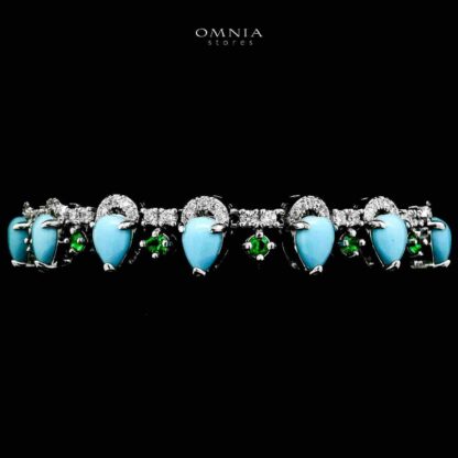 Omnia Salma Turquoise and Green Full Set with High-Quality Simulated Diamonds Rhodium Plated - Image 5