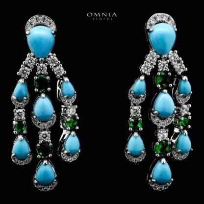 Omnia Salma Turquoise and Green Full Set with High-Quality Simulated Diamonds Rhodium Plated - Image 3