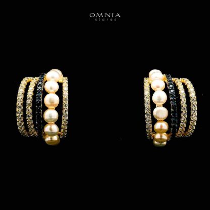 Omnia Inaya Golden Fresh Real Water Pearl Earrings In 925 Silver High Quality Simulated Diamonds - Image 2